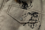 Vintage Distressed Quilted Letter Print Jacket