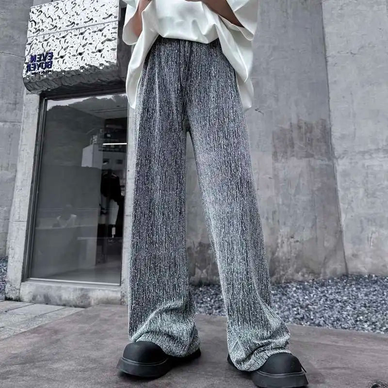Textured Elegant Drawstring Waist Casual Pants