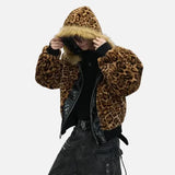 Reversible Leopard Print Fur Hooded Leather Jacket