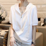 Stylish White Zipper Short Sleeve Summer T-Shirt