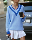 Cozy Striped V-Neck Collar Knitted Jumper Sweater