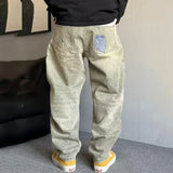 Distressed Stretch Comfort Straight Spliced Casual Jeans