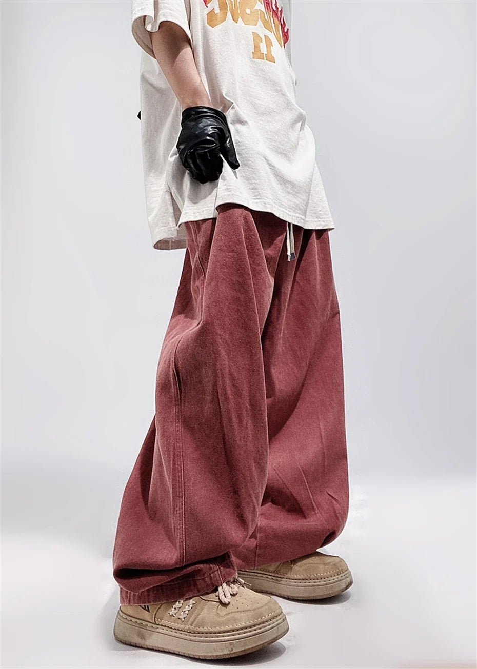 Vintage Streetwear Elastic Waist Wide Leg Jeans
