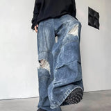 Trendy Wide Leg Broken Hole Jeans