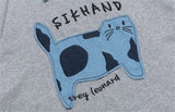 Embroidery Turn Down Collar Patch Cat Hip Hop T-Shirt