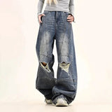American Style Solid Color Ripped Jeans