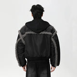 Stylish Patchwork Frayed Hooded Baseball Jacket