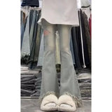 Women High Waist Tassel Denim Flare Jeans