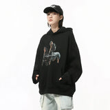 Solid Color Dog Print Hoodie