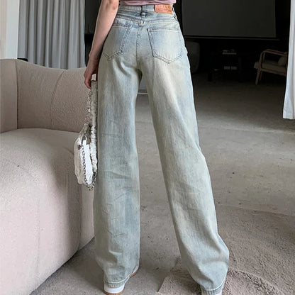 Retro Distressed High Waist Wide Jeans