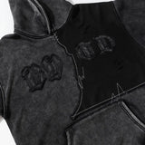 Vintage Washed Black Ripped Hoodie