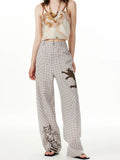 Comfort Plaid Cat Print Retro Sweatpants