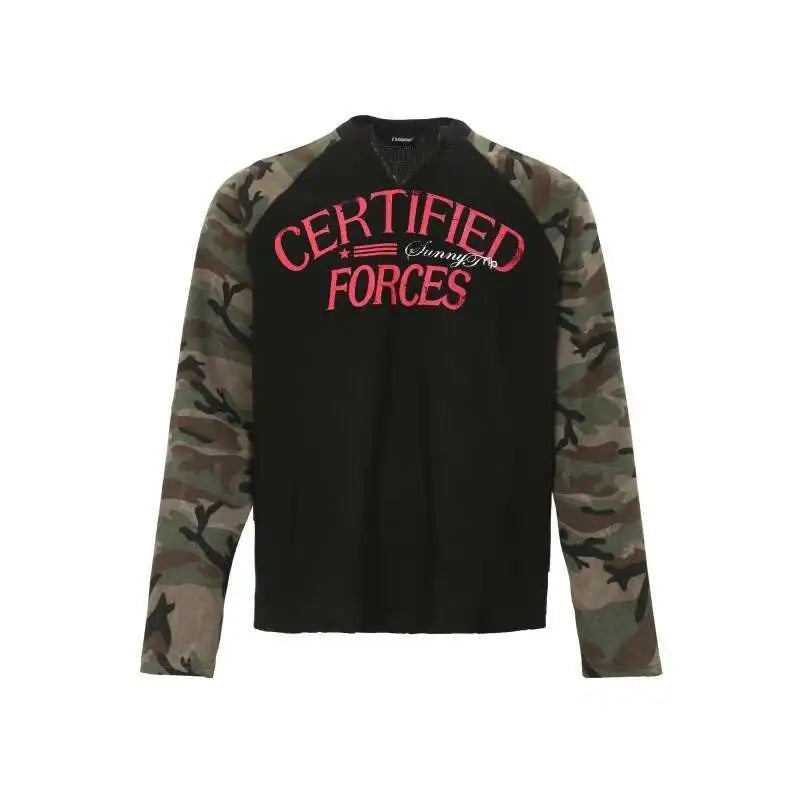 Vintage Camo Henley Collar Long T-Shirt