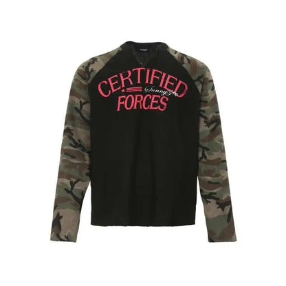 Vintage Camo Henley Collar Long T-Shirt
