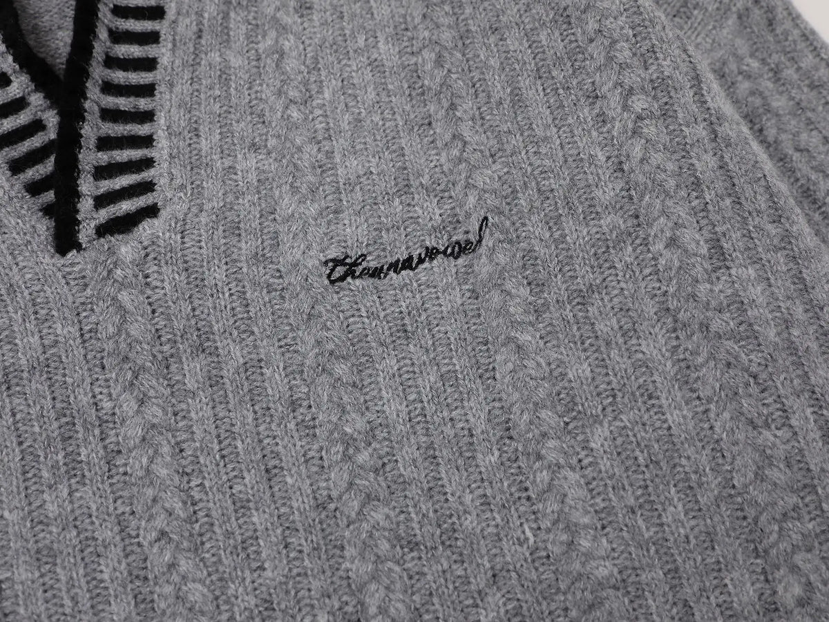 Breathable V-Neck Cable Knit Sweater