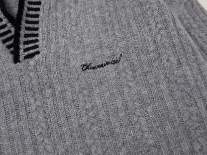 Breathable V-Neck Cable Knit Sweater