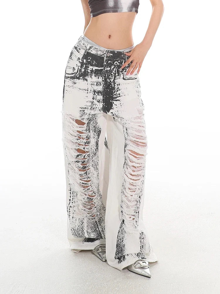 White Ripped Baggy Denim Jeans