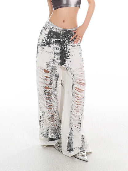 White Ripped Baggy Denim Jeans