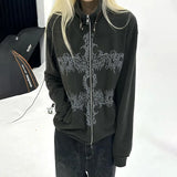 Grunge Aesthetics Tattoo Print Zipper Shirt
