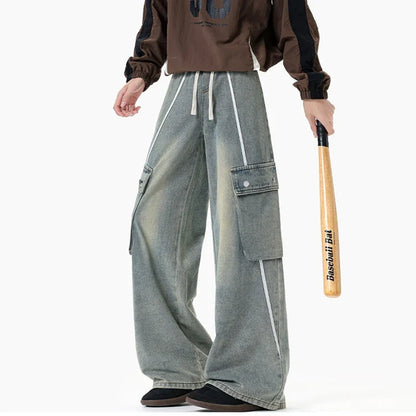 Drawstring Retro Elastic Cargo Jeans