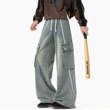 Drawstring Retro Elastic Cargo Jeans