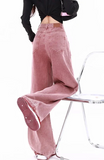 Women Star Pink Letters Printed High Waisted Jeans