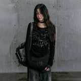 Grunge Aesthetics Letter Print Long T-Shirt