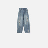 Durable Distressed High Waist Wide Leg Jeans