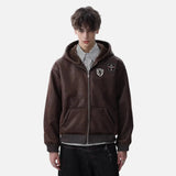 Embroidery Motorcycle Hooded Leather Jacket