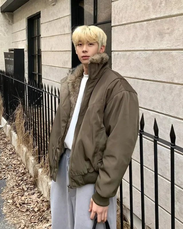 Y2K High Street Solid Color Faux Fur Jacket