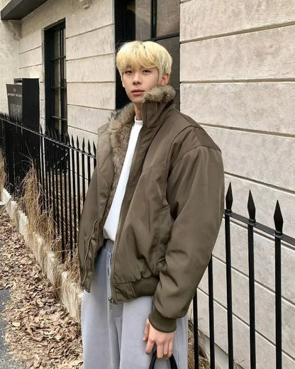 Y2K High Street Solid Color Faux Fur Jacket