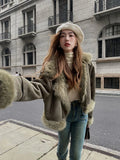 Women Classic Warm Faux Suede Zipper Leather Jacket
