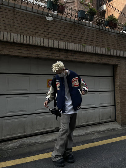 Vintage Embroidered Baseball Patchwork Varsity Jacket