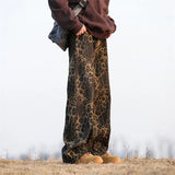 Retro Leopard Print Wide Leg Jeans