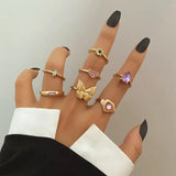 Y2K Soft Gemstone Heart Rings