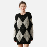 Cozy O-Neck Collar Argyle Knit Sweater