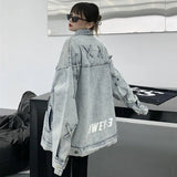 Retro American Style Letter Print Denim Jacket