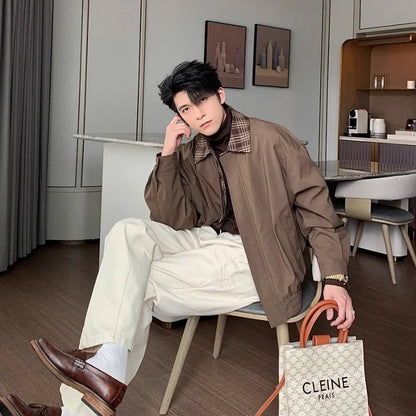 Streetwear Color Blocked Lapel Multiple Pockets Jacket