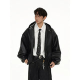 Classic Vintage Bomber Hooded PU Leather Jacket