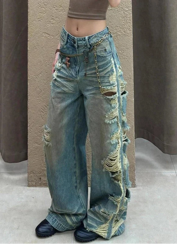 Streetwear Casual Vintage Oversize Ripped Denim Jeans