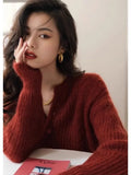 Women Cool Retro Red Knitted Cardigan