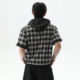 Effortless Plaid Button-Up Hooded T-Shirt