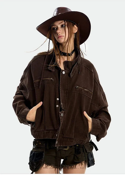Streetwear Slim Fit Cropped Zipper Denim Jacket