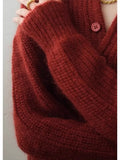 Women Cool Retro Red Knitted Cardigan