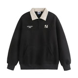 Velvet Embroidered Turn-Down Collar Sweatshirt