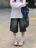 Vintage Washed Wide Leg Denim Short