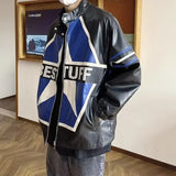 Trendy Vintage Racing Leather Zipper Jacket
