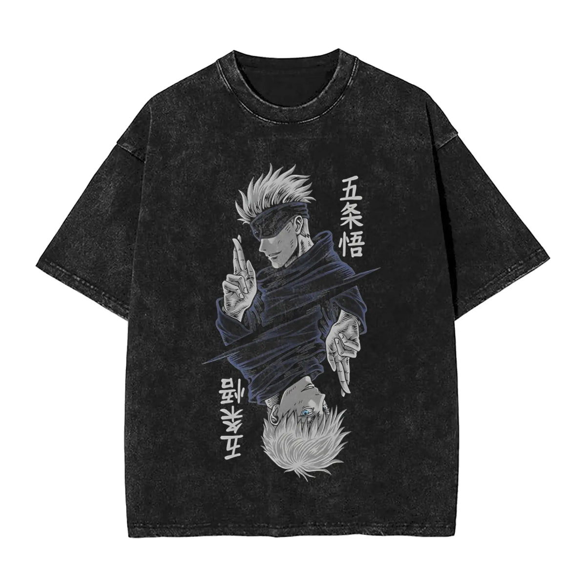 Anime Girl Dinner Print Washed T-Shirt