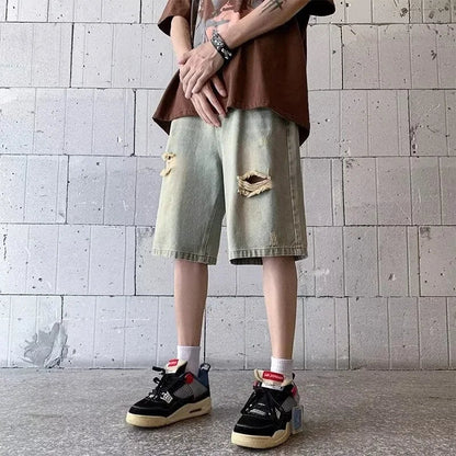 Men's Vintage Distressed Drawstring Denim Short