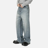Blue Moustache Effect Washed Distressed Jeans
